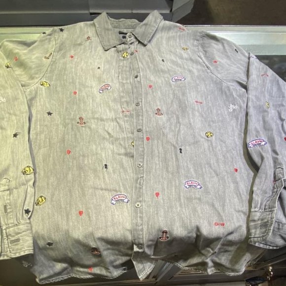 SCOTCH & SODA LA SUITE 125 LONG SLEEVE BUTTON DOWN DENIM GRAY WITH EMBROIDERY - Picture 2 of 4